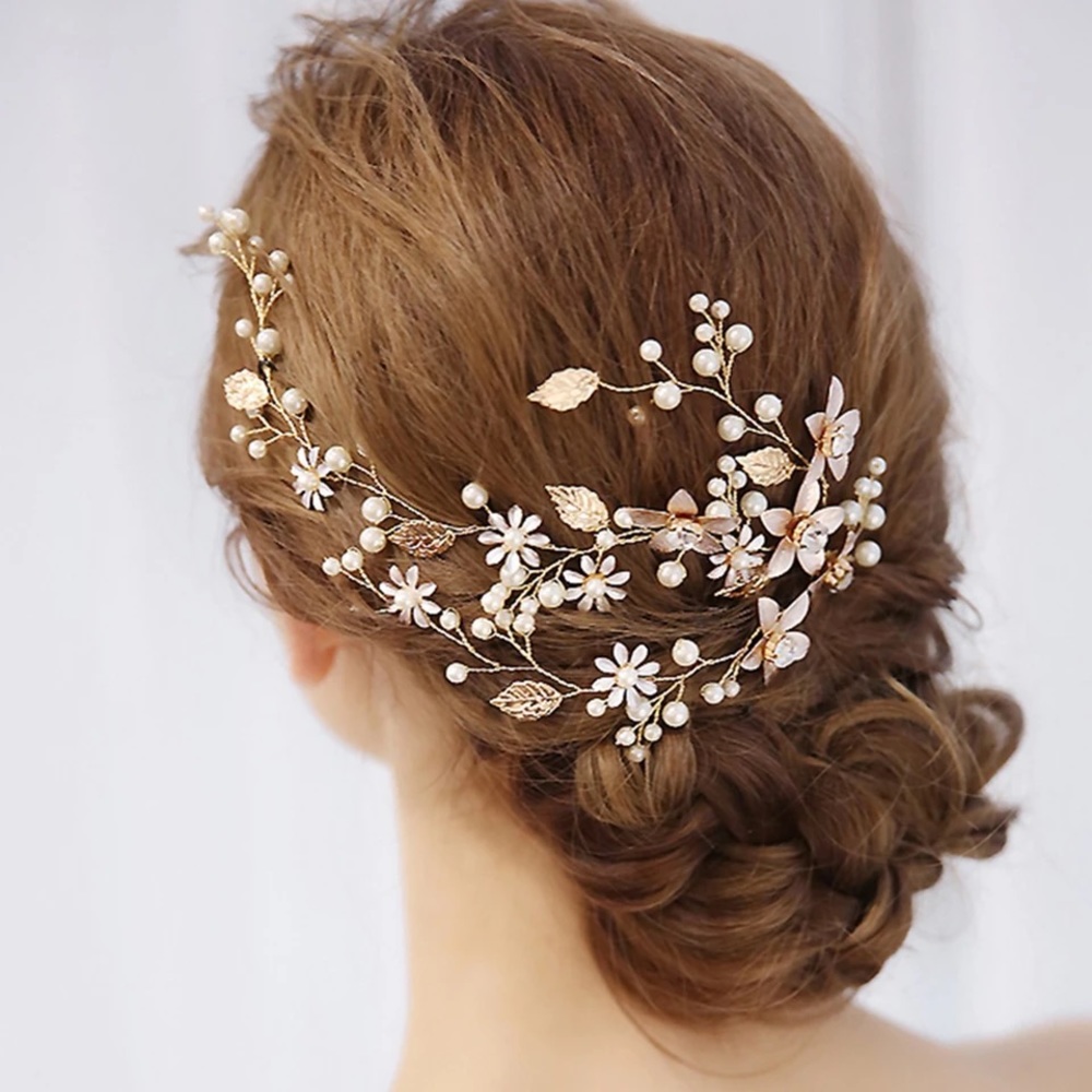 Renaissance Crystal Pearl Leaf Flower Headdress - Picture 1 of 16